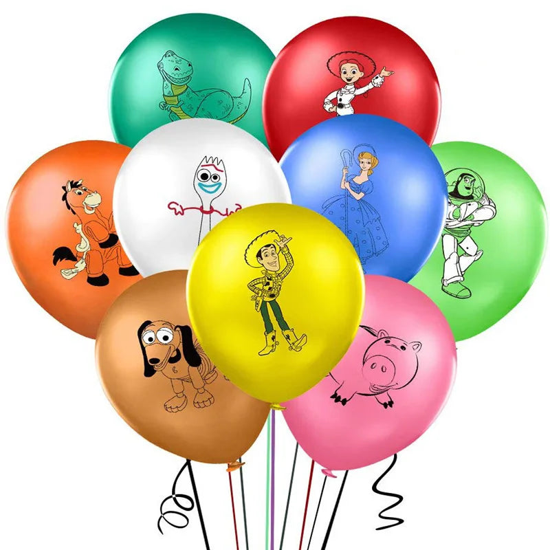 Disney Toy Story Theme Balloon Set Children's Party Decoration Woody Buzz Lightyear Cartoon Latex Balloon 9PCS Baby Bath Toy